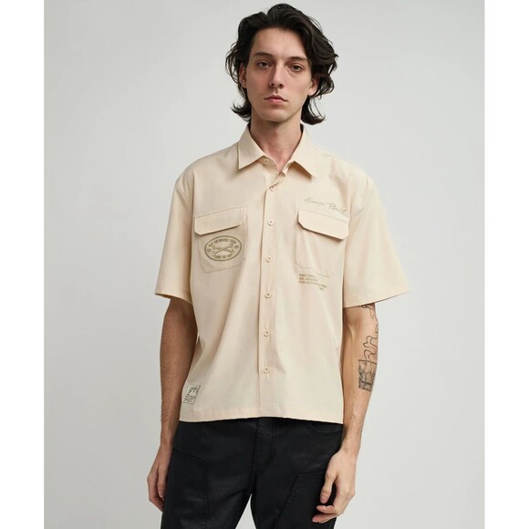 Reason Button Down Shirt Men’s 2X Cream Utility Stretch Skull Short Sleeve - Picture 6 of 8